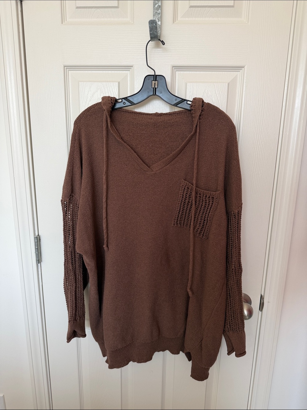 BloomChic Brown V-Neck Hooded Knit Tunic